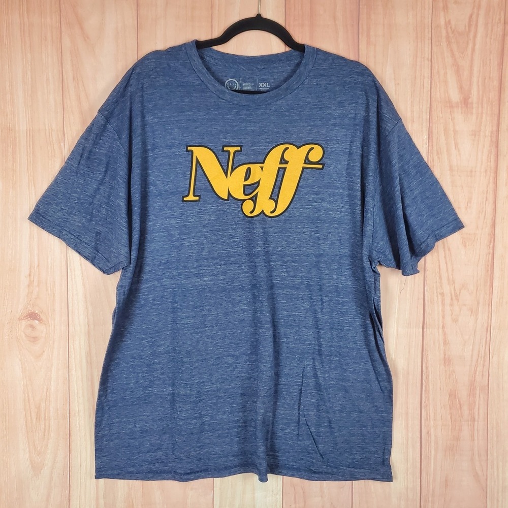 Neff T Shirt Mens 2XL Heather Blue Cotton Script Logo Classic Tee